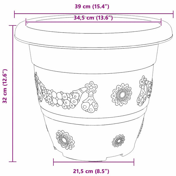 Runde Blumentöpfe Schwarz 39 cm, 6er-Set