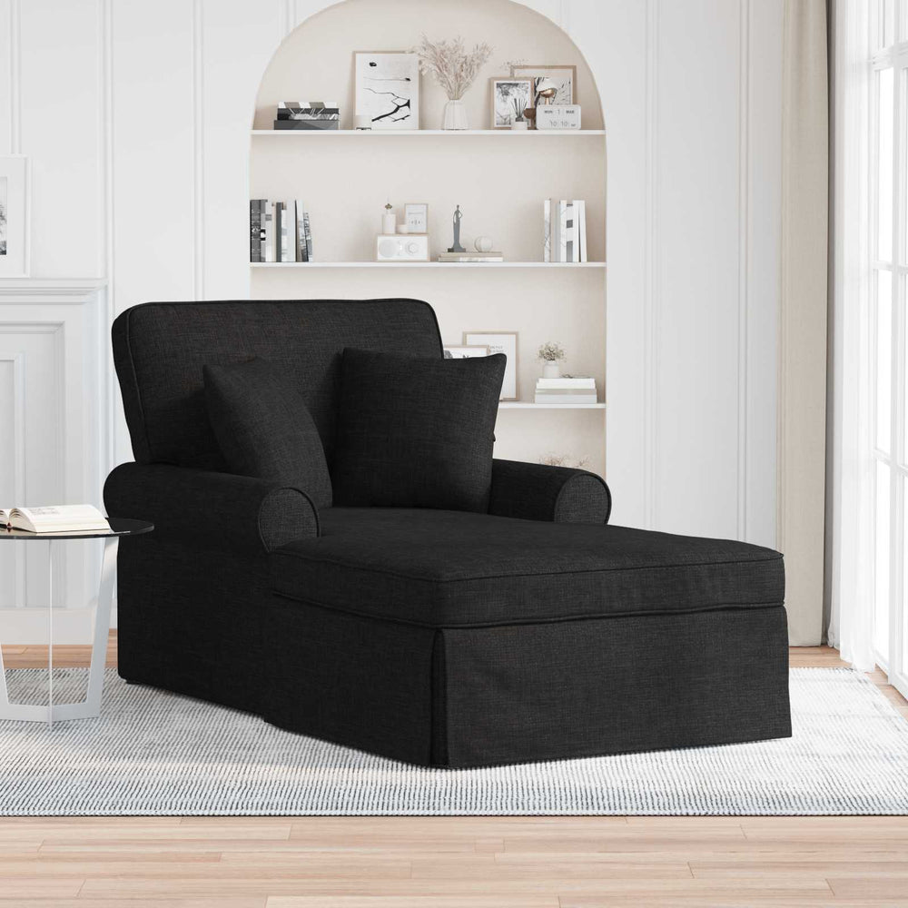vidaXL Chaise longue avec jupe et coussins 3 pcs Tissu noir