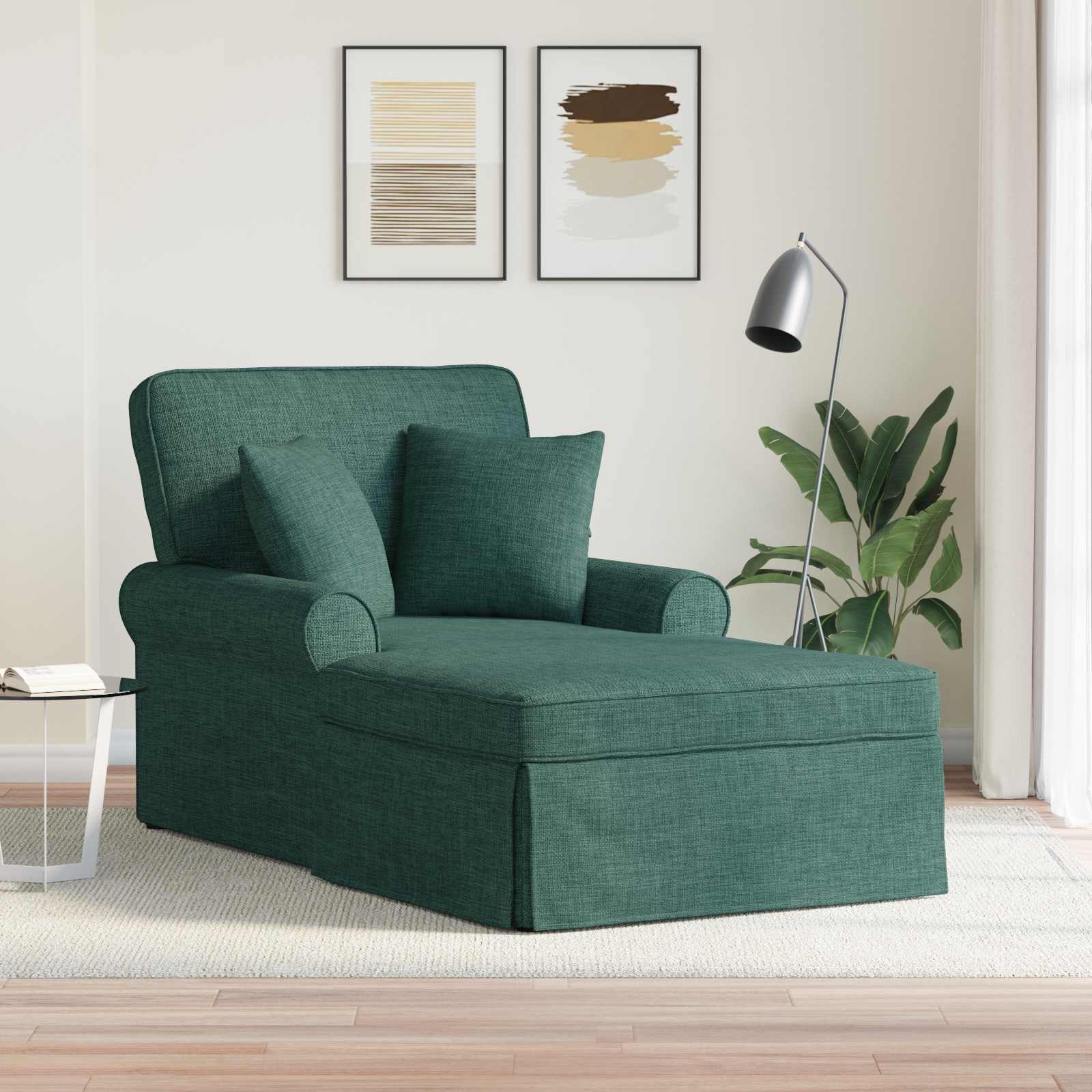Dunkelgrüne Chaiselongue mit Kissen
