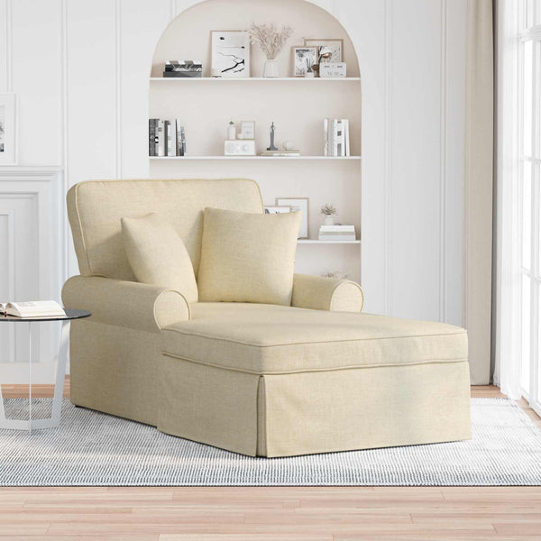 vidaXL Chaise longue avec jupe avec oreillers avec coussins 3 pcs Crème Tissu