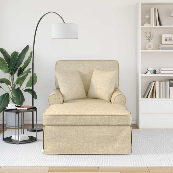 vidaXL Chaise longue avec jupe avec oreillers avec coussins 3 pcs Crème Tissu