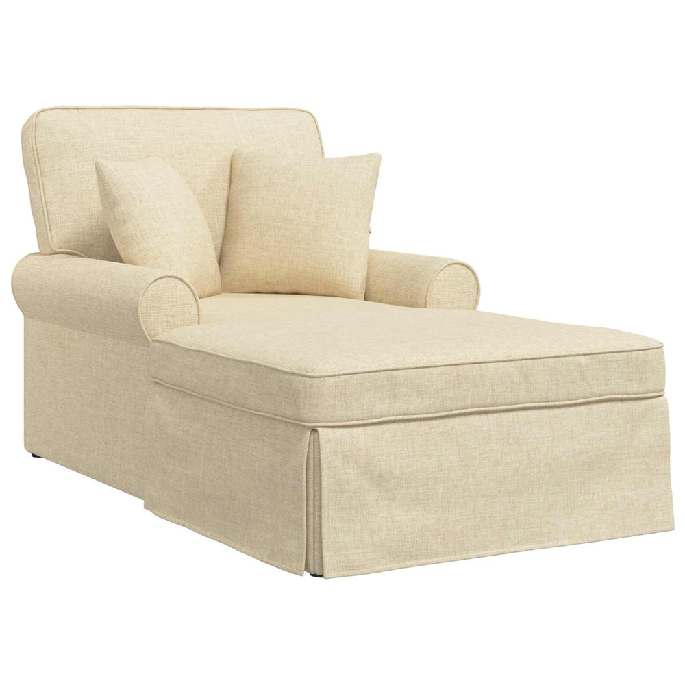 vidaXL Chaise longue avec jupe avec oreillers avec coussins 3 pcs Crème Tissu