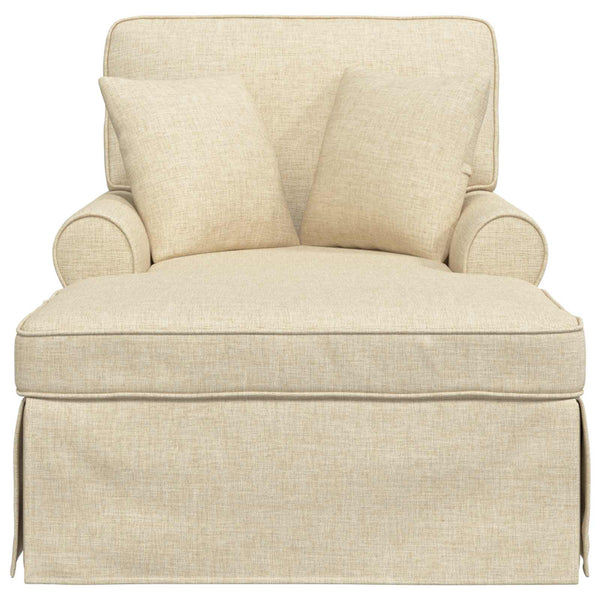 vidaXL Chaise longue avec jupe avec oreillers avec coussins 3 pcs Crème Tissu