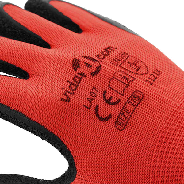 Arbeitshandschuhe Rot/Schwarz, Größe 7/S, 12er-Pack