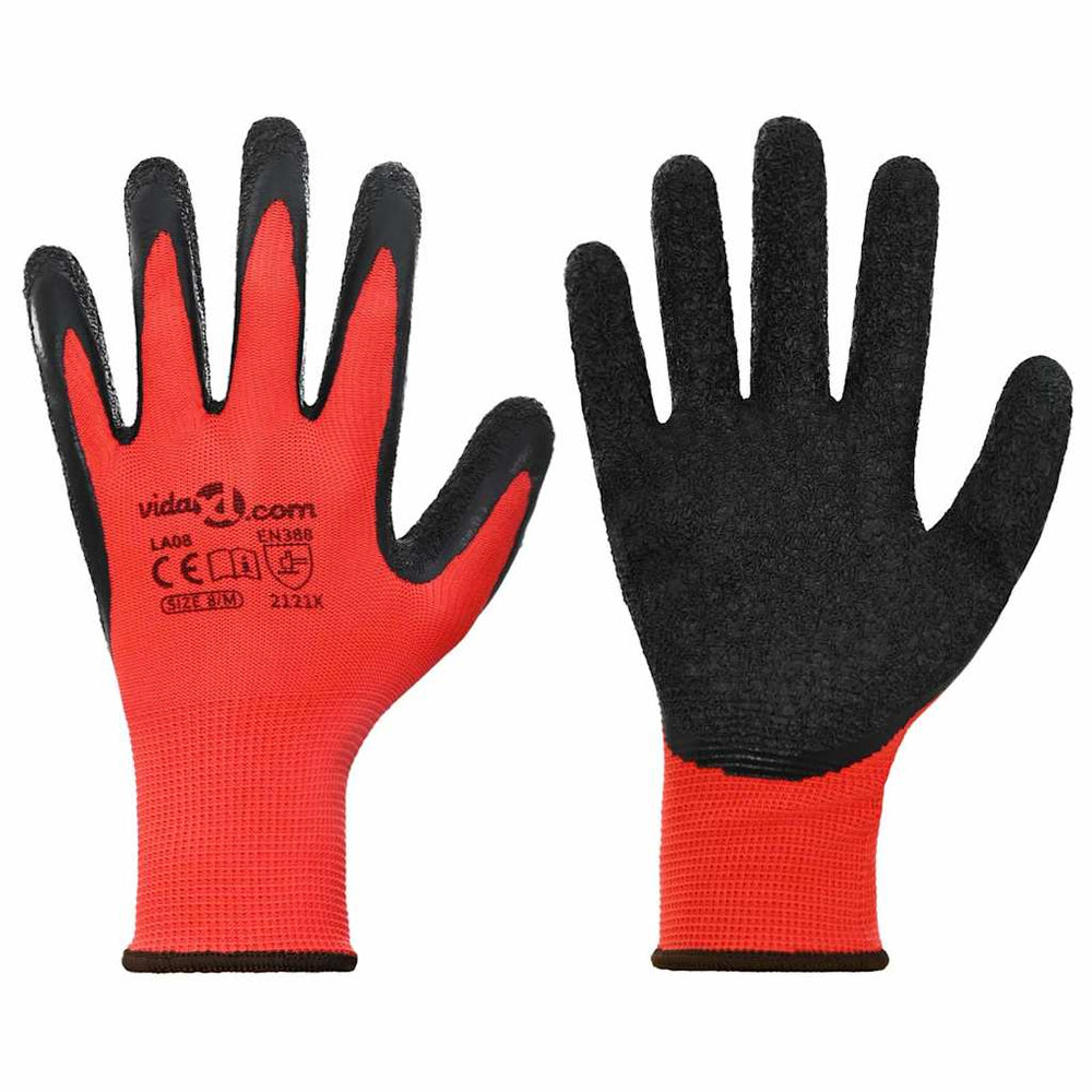 Arbeitshandschuhe Rot/Schwarz, Größe 8/M, 12er-Pack