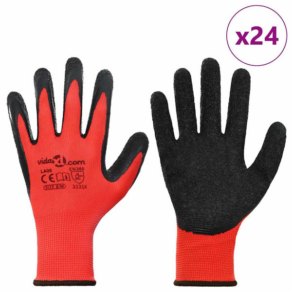 Arbeitshandschuhe Rot/Schwarz, Größe 8/M, 24er-Pack