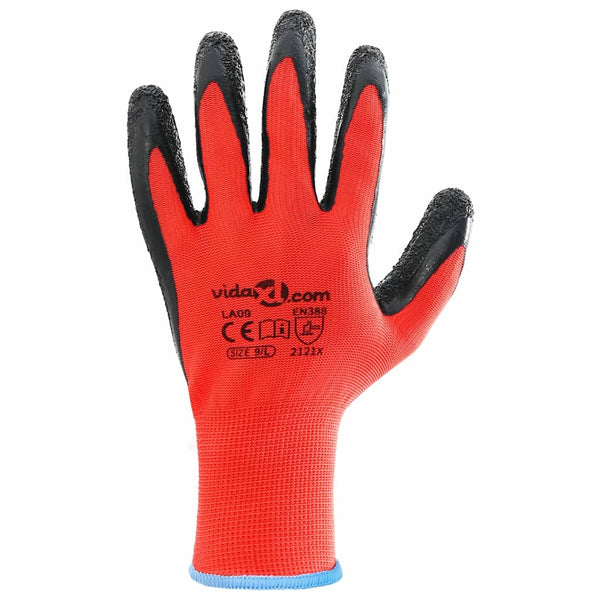 Arbeitshandschuhe Rot/Schwarz, Größe 9, 12er Pack