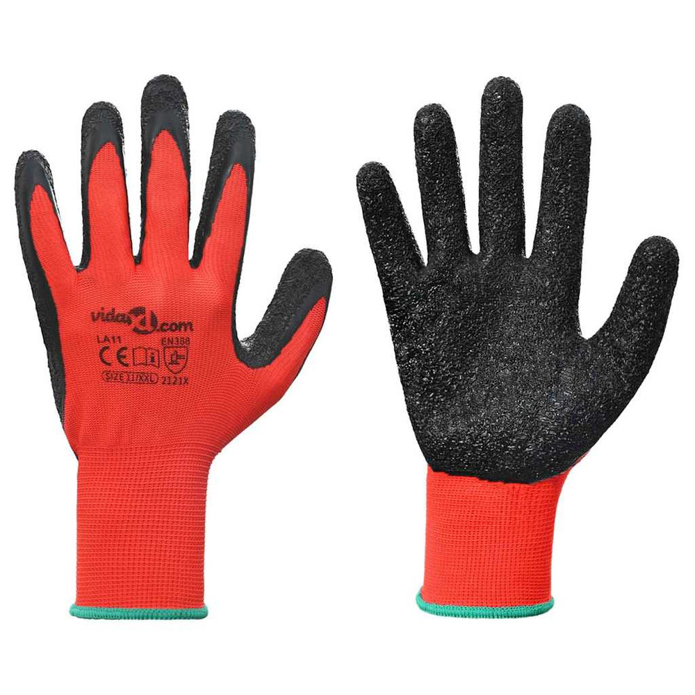 Arbeitshandschuhe Rot/Schwarz, Größe 11 (XXL), 12er-Pack