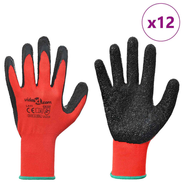 Arbeitshandschuhe Rot/Schwarz, Größe 11 (XXL), 12er-Pack