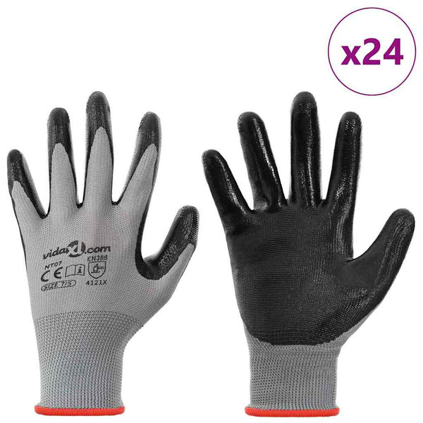 Arbeitshandschuhe 24er Set Grau/Schwarz Größe 7