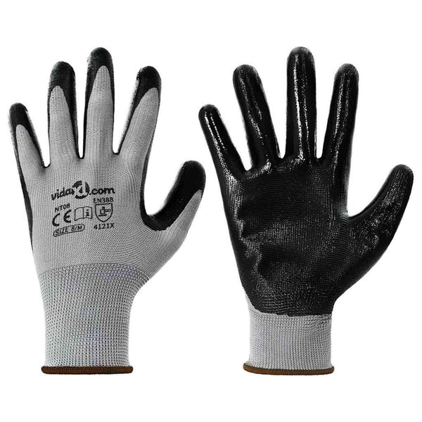Arbeitshandschuhe Grau/Schwarz, Größe 8 (M), 12er-Pack