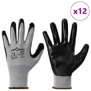 Arbeitshandschuhe Grau/Schwarz, Größe 8 (M), 12er-Pack
