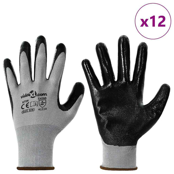 Arbeitshandschuhe Grau/Schwarz, Größe 8 (M), 12er-Pack