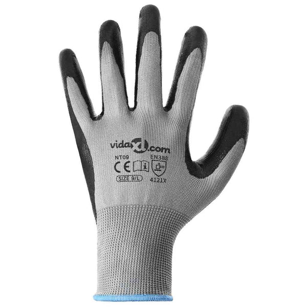 Arbeitshandschuhe Grau/Schwarz, Größe 9 (L), 12er-Pack