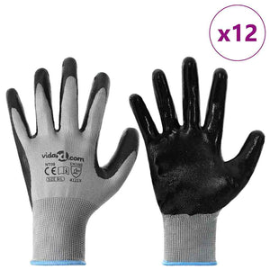 Arbeitshandschuhe Grau/Schwarz, Größe 9 (L), 12er-Pack