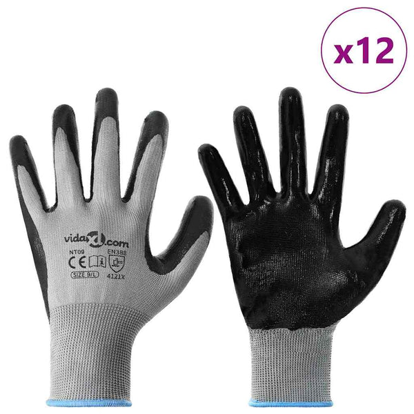 Arbeitshandschuhe Grau/Schwarz, Größe 9 (L), 12er-Pack