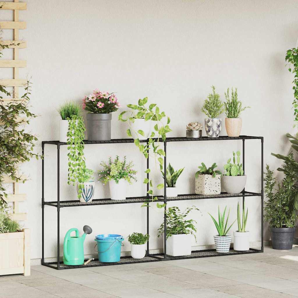 vidaXL Support à plantes à 3 niveaux noir 200 x 32 x 104 cm acier
