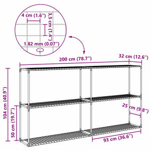 vidaXL Support à plantes à 3 niveaux noir 200 x 32 x 104 cm acier