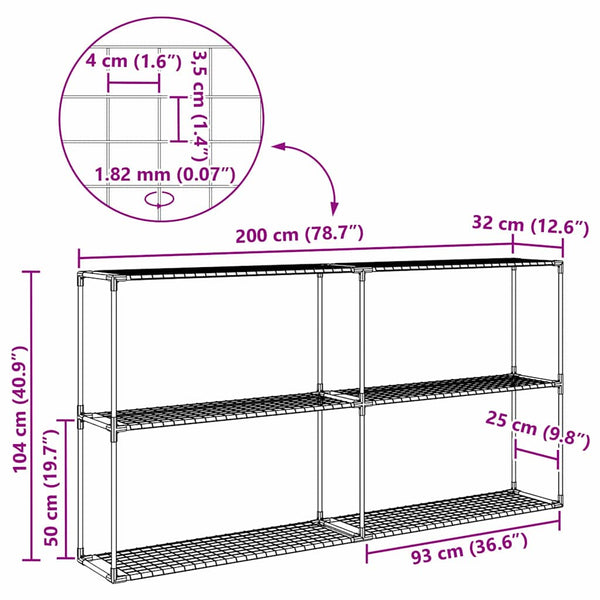 vidaXL Support à plantes à 3 niveaux noir 200 x 32 x 104 cm acier