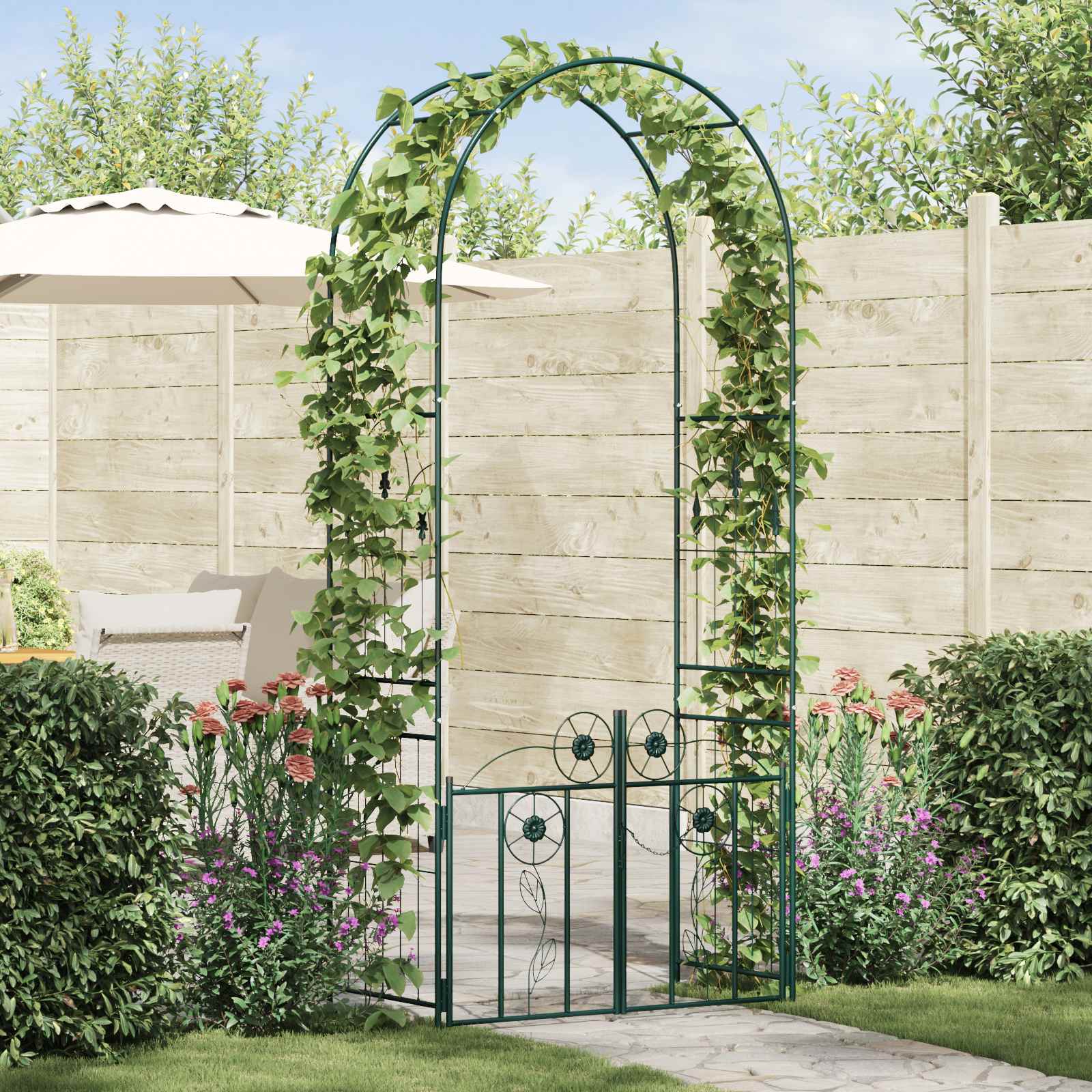Grüner Gartenbogen mit Tor 102x50x218cm