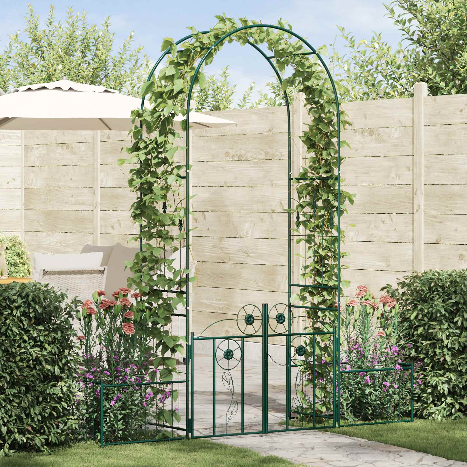 Grüner Gartenbogen mit Tor 218cm