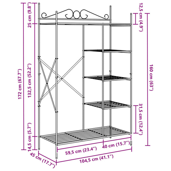 Offener Kleiderschrank Schwarz Stahl 104,5cm