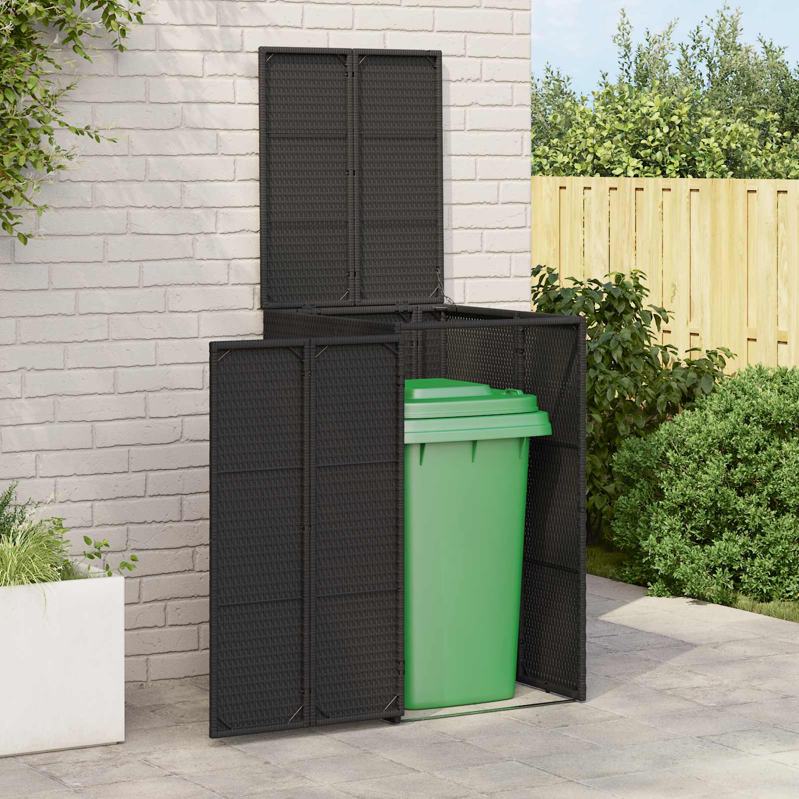 Schwarze Mülltonnenbox aus Polyethylen