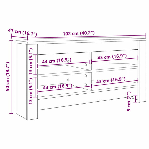 Meuble TV d'angle vidaXL en aggloméré coloris chêne Sonoma 102 x 40,5 x 45 cm