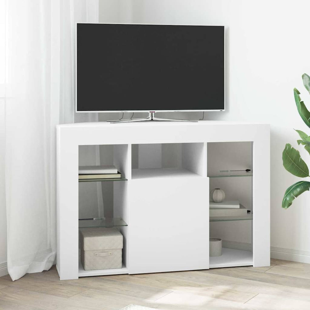 vidaXL Meuble TV d'angle mural LED blanc 100x40x68 cm Bois d'ingénierie