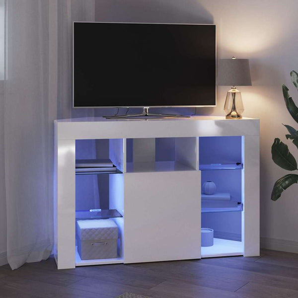 Meuble TV d'angle LED vidaXL Blanc brillant 100x40x68 cm Bois d'ingénierie