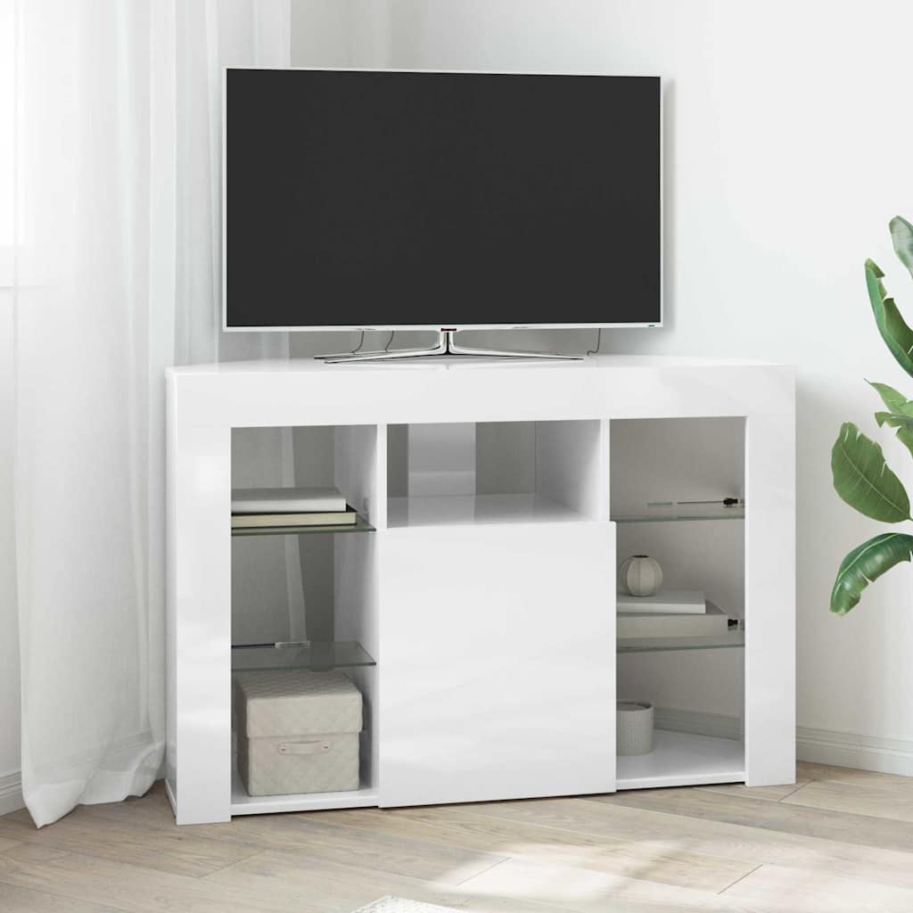Meuble TV d'angle LED vidaXL Blanc brillant 100x40x68 cm Bois d'ingénierie