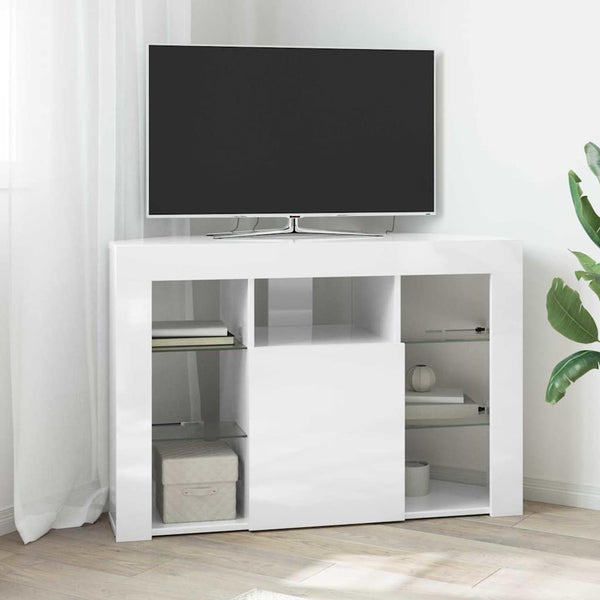 Meuble TV d'angle LED vidaXL Blanc brillant 100x40x68 cm Bois d'ingénierie