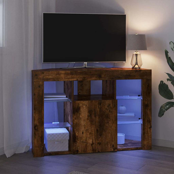 vidaXL Meuble TV d'angle à LED Chêne fumé 100x40x68 cm Bois d'ingénierie