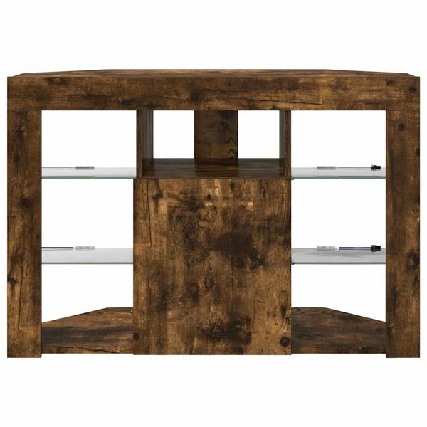 vidaXL Meuble TV d'angle à LED Chêne fumé 100x40x68 cm Bois d'ingénierie
