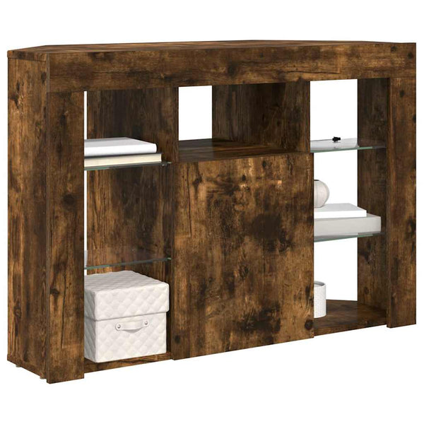 vidaXL Meuble TV d'angle à LED Chêne fumé 100x40x68 cm Bois d'ingénierie