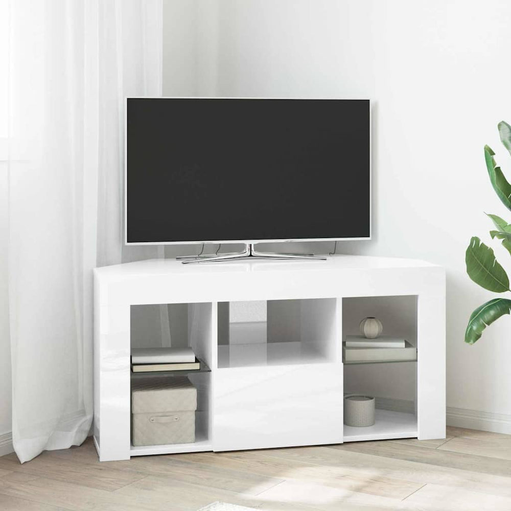 vidaXL Meuble TV d'angle LED mural Blanc Brillant 100 x 40 x 50 cm