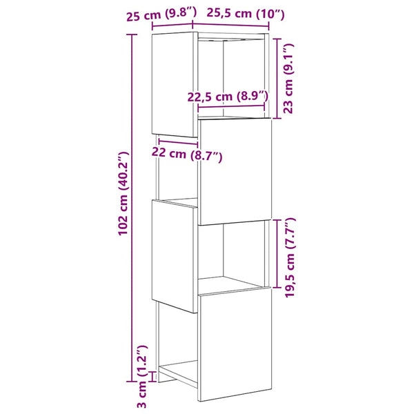 vidaXL Meuble d'angle Chêne fumé 25,5x25x102 cm Bois d'ingénierie