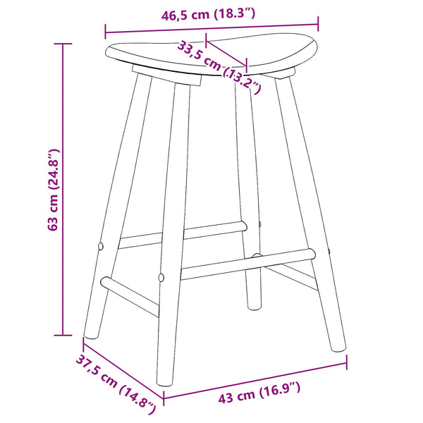vidaXL Chaises de salle à manger 2 pcs Naturel 46 x 37 x 63 cm Bois d'hévéa massif