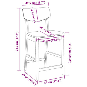 vidaXL Chaises de salle à manger 2 pcs Naturel 48 x 49 x 95 cm Bois d'hévéa massif