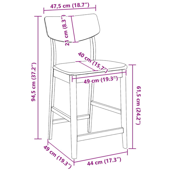 vidaXL Chaises de salle à manger 2 pcs Naturel 48 x 49 x 95 cm Bois d'hévéa massif