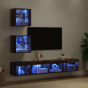TV Wand Einheit mit LED, 5-teilig, Altholz