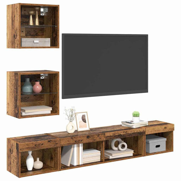 TV Wand Einheit mit LED, 5-teilig, Altholz