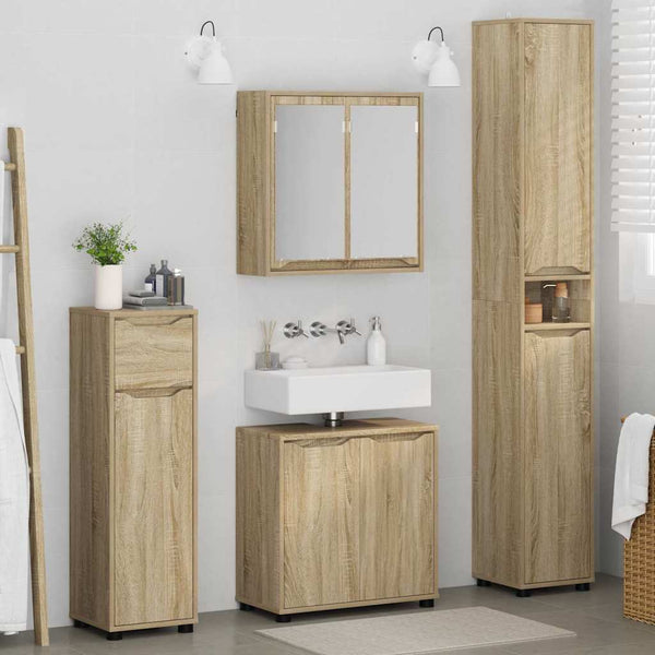 Badezimmermöbel Set mit Regal Sonoma Eiche 4-teilig