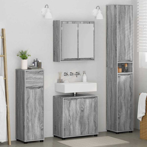 Badmöbel Set mit Regal, Grau Sonoma