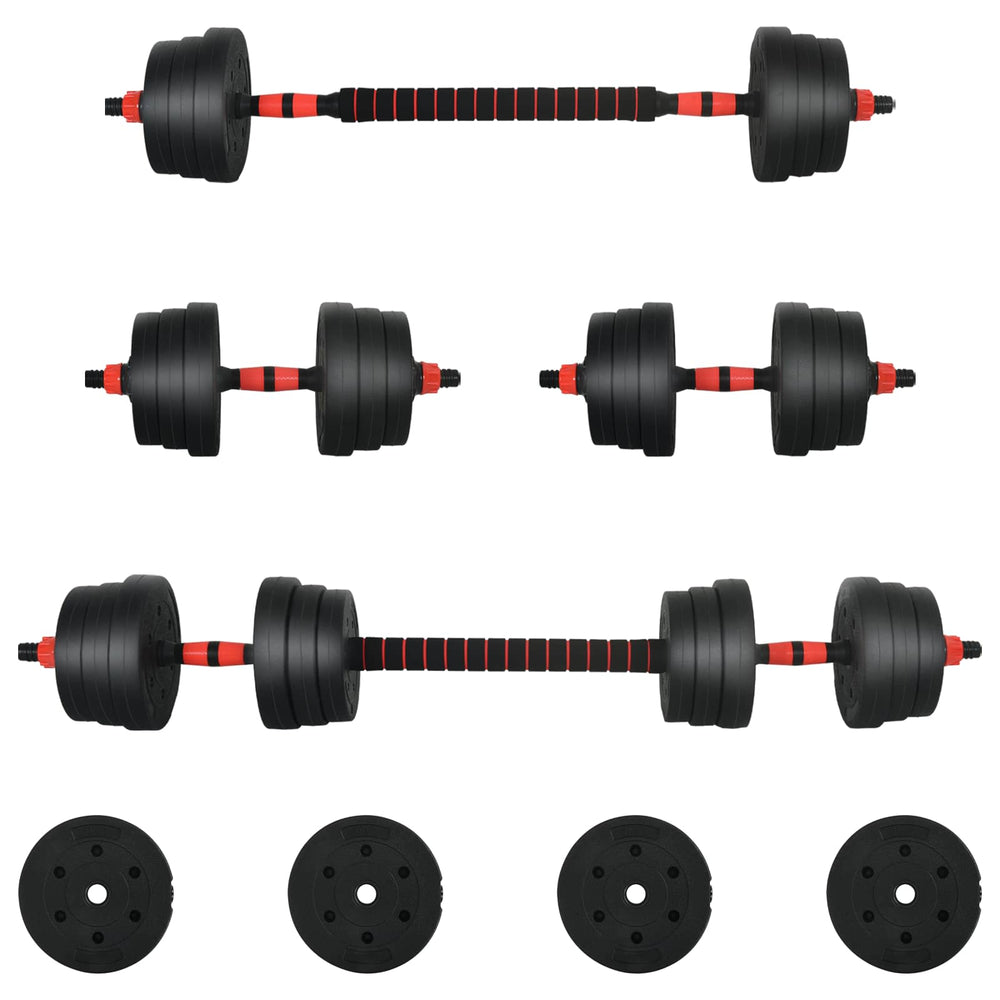 vidaXL Ensemble d'haltères 2-en-1 30 kg Noir et rouge Ciment et sable de fer