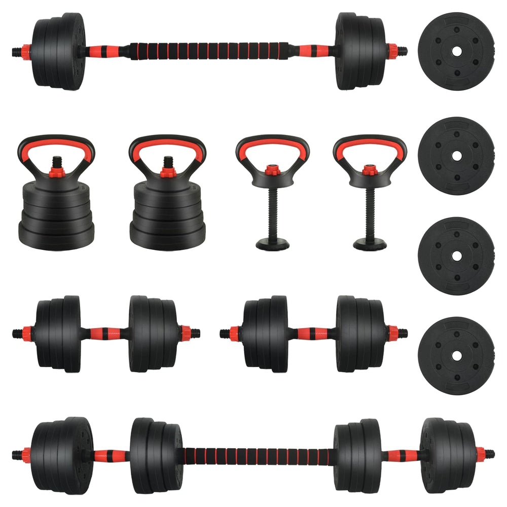 vidaXL kit d'haltères 4-en-1 30 kg noir et rouge ciment et sable de fer