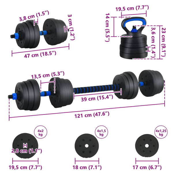 30kg Hantelset 4-in-1, Schwarz/Blau