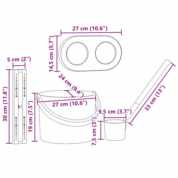 Schwarzes Sauna Zubehör Set, 4-teilig