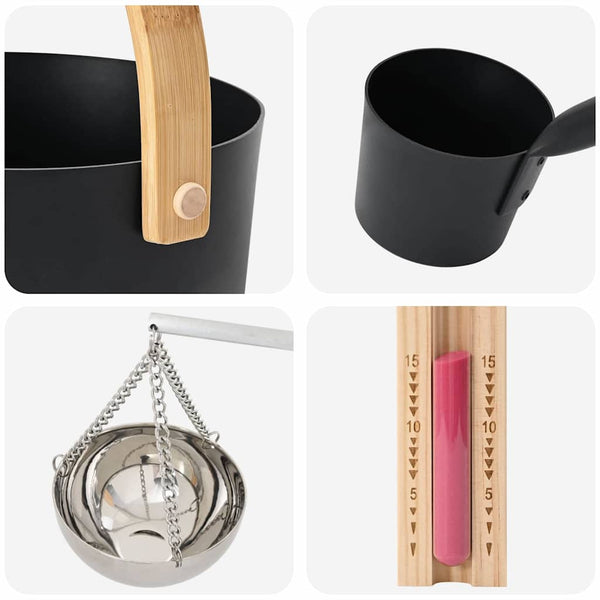 Sauna Zubehör Set, 5-teilig, Schwarz