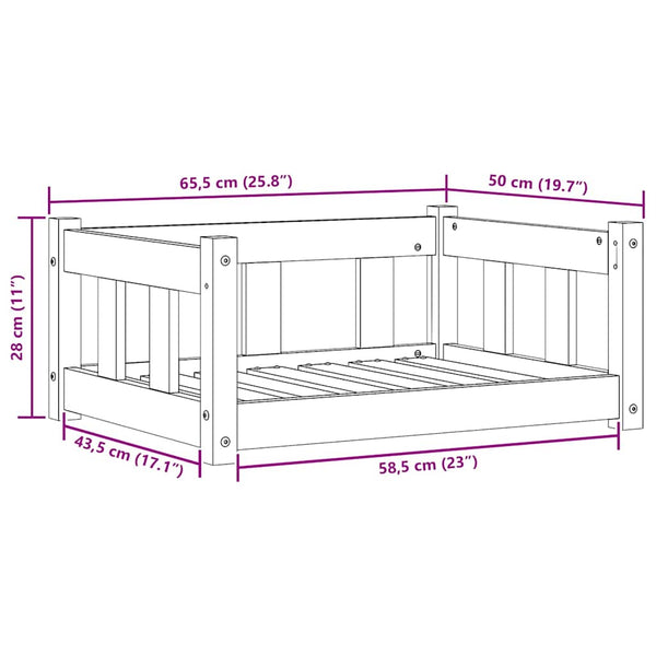 Hundebett Kiefer Massivholz Wachsbraun 65,5cm